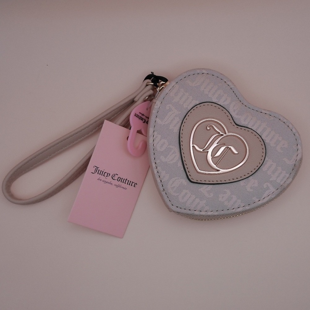 Juicy Couture Call It A Classic Heart ZA Coin Purse Sandstone Logo Wristlet NEW